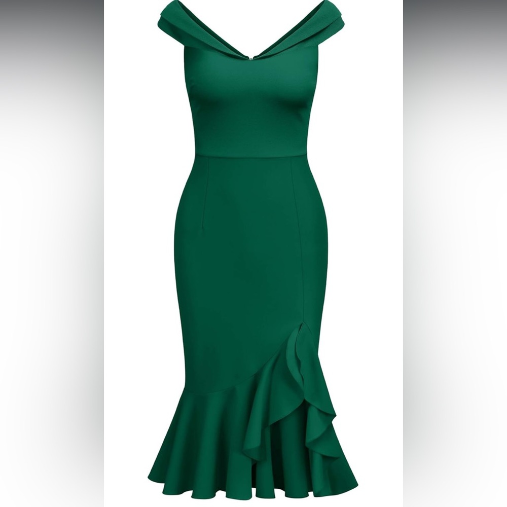 Elegant Green Off the Shoulder Midi Dress